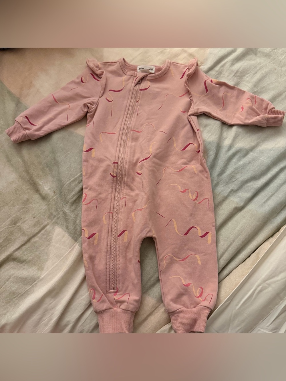 Miles The Label | Pink Ruffle-Shoulder Zip Front Footie - Picture 2 of 5